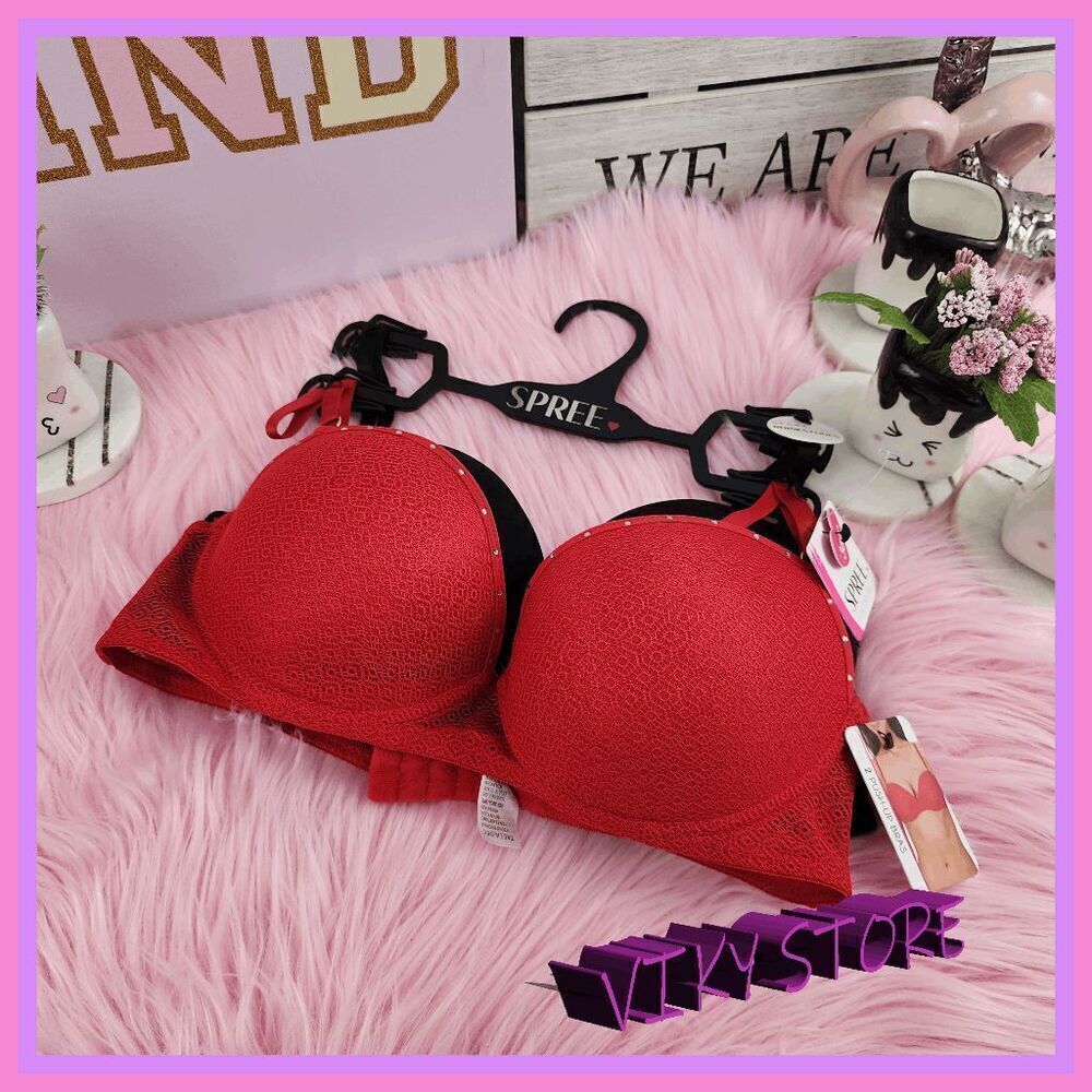 💕 NWT SPREE 2-Pack Push-Up Rhinestone Underwire Bra 36C #7187 💕